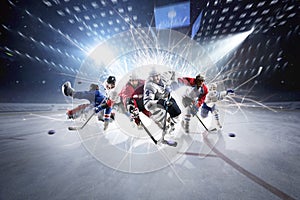 Collage from hockey players in action photo