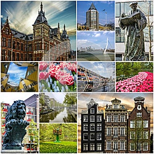 Collage Holland landmarks and landscapes,The Netherlands
