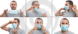 Collage how to wear a surgical or medical mask tutorial