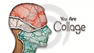 Collage Illustration of Human Head with Textured Patterns