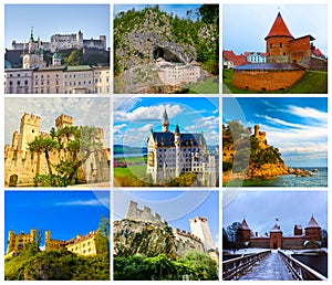 The collage from images of most popular castles of Europe