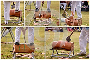 Collage Of Images Of Wood Chopping At A Show