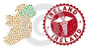 Collage Ireland Countries Map with Grunge Serpents Stamp Seal