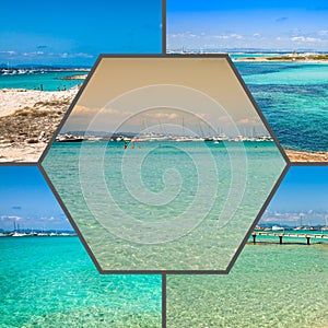 Collage of island Formentera, Spain. Europe