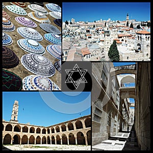 Collage of Israel landmarks ,country of three main world religions