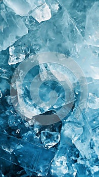 A collage of jagged ice shards, with varying translucency and a deep blue hue