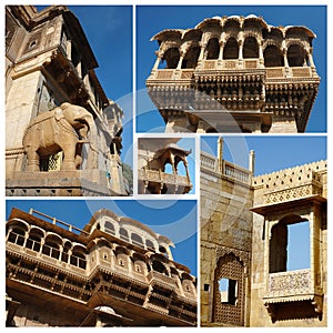 Collage of Jaisalmer unique architectural landmaks,Rajasthan