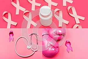 Collage of jar with pills, pink