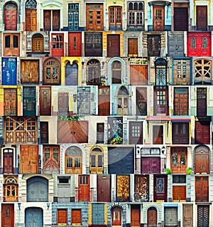 Collage of Kiev front doors,Ukraine