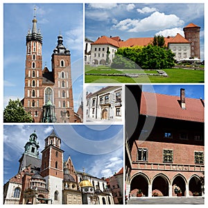 Collage of Krakow famous landmarks,listed as unesco heritage