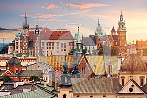 Collage of Krakow landmarks in the evening photo