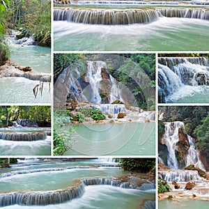 Collage of Kuang Si Waterfall. Luang Prabang. Laos.