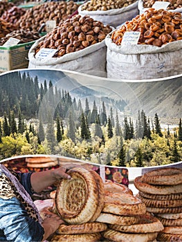 Collage of Kyrgyzstan images - travel background (my photos)