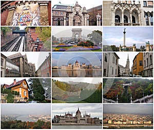 Collage of landmarks Budapest Hungary