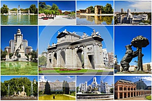 Collage of landmarks of Madrid, Spain