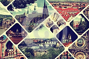 Collage of landmarks of Prague in Czech Republic