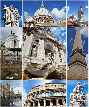 Collage of landmarks of Rome, Italy