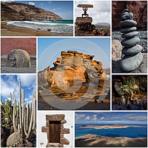 Collage of Lanzarote island, natural wonders, postcard