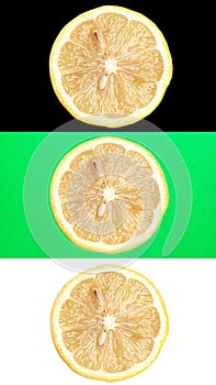 Collage with lemon slice, isolated on black, white, chroma key background