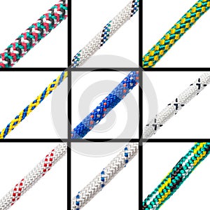 Collage of macro of dynamic rope, isolated on white background photo
