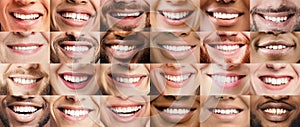 Collage, made of many different adult people smiles