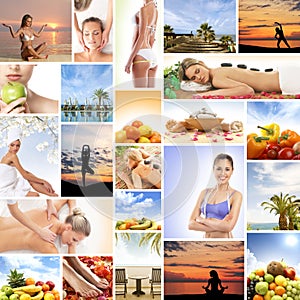 Collage made of many different elements: spa, medicine, massaging, resort