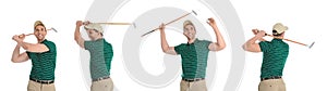 Collage of man playing golf on white