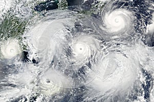 Collage with many hurricanes.
