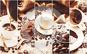 Collage many pictures of coffee. .