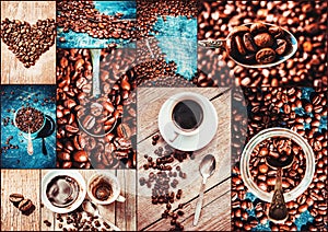 Collage many pictures of coffee. .