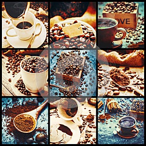 Collage many pictures of coffee.