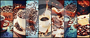 Collage many pictures of coffee.