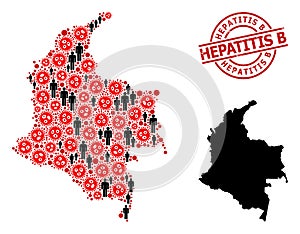 Scratched Hepatitis B Stamp Seal and Population with Coronavirus Mosaic Map of Colombia photo