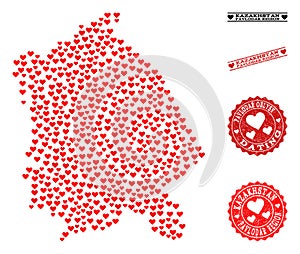 Valentine Collage Map of Pavlodar Region and Grunge Stamps for Valentines photo