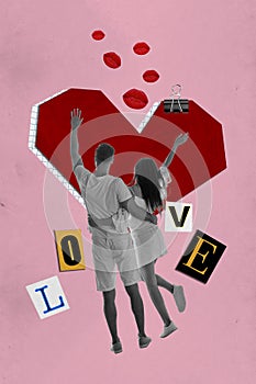 Collage memories pin honeymoon illustration of relationship red heart feelings love marriage spend holidays isolated on