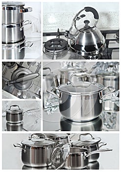 Collage of metal kitchen utensils