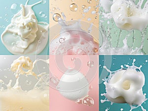 Collage of milk splashes in square