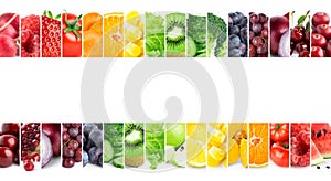 Collage of mixed fruits and vegetables. Fresh food. Concept