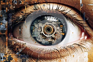 Collage of modern technology and human eye