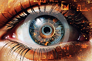 Collage of modern technology and human eye