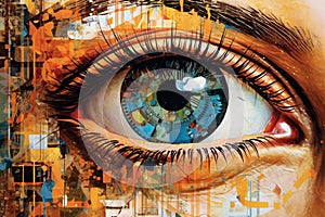 Collage of modern technology and human eye