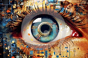 Collage of modern technology and human eye