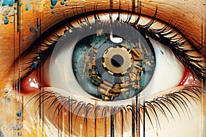 Collage of modern technology and human eye