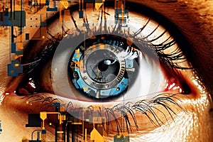 Collage of modern technology and human eye