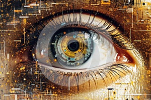 Collage of modern technology and human eye