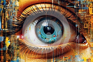 Collage of modern technology and human eye