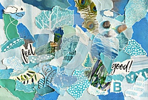 Collage mood board made of torn pieces of paper