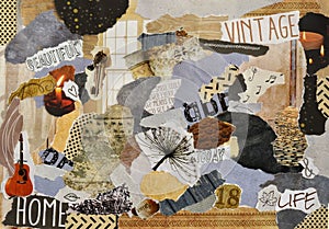 Collage mood board made of torn pieces of paper photo