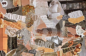 Collage mood board made of torn pieces of paper photo