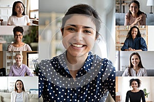 Collage of multi ethnic women webcam view